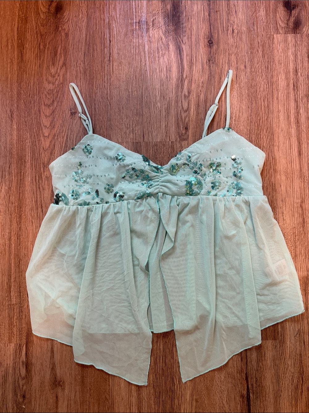 Light Blue Y2K w/ Sequin detailing Chiffon Spaghetti Strap Camisole Tanktop
